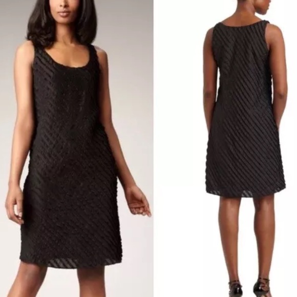 Eileen Fisher Black Ruffled 100% Silk Scoopneck Tank Dress, 4